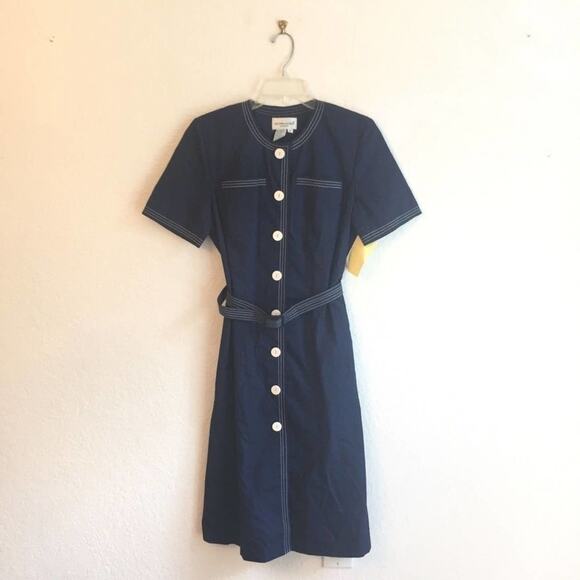 Vintage S Abe Schrader belt dress 1980s Navy blue - Picture 1 of 8